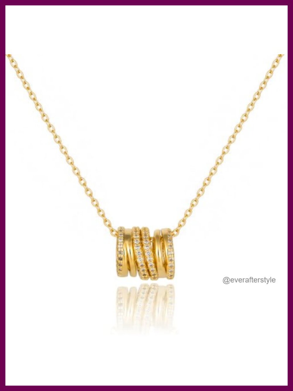 Dainty Spiral Barrel Charm Necklace with Cubic Zirconia 14k Gold Plated